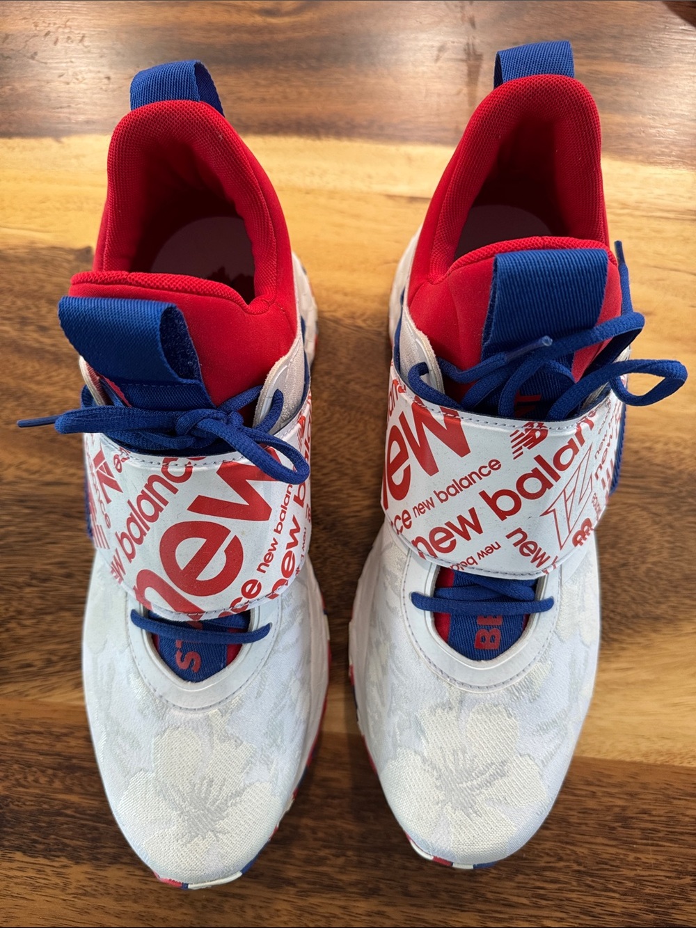 New Balance White, Red & Blue Logo Strap Sneakers